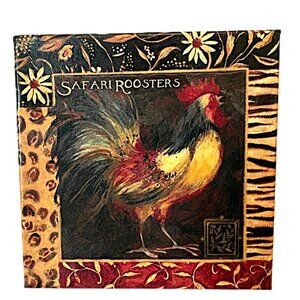 Set of 4 Susan Winget Safari Rooster Ceramic Mini Plates Wall Decor with box